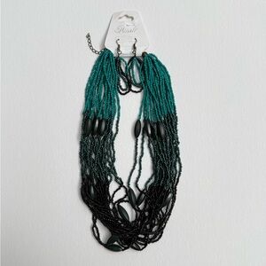 Blush Teal and Black Multi-Strand Beaded Necklace